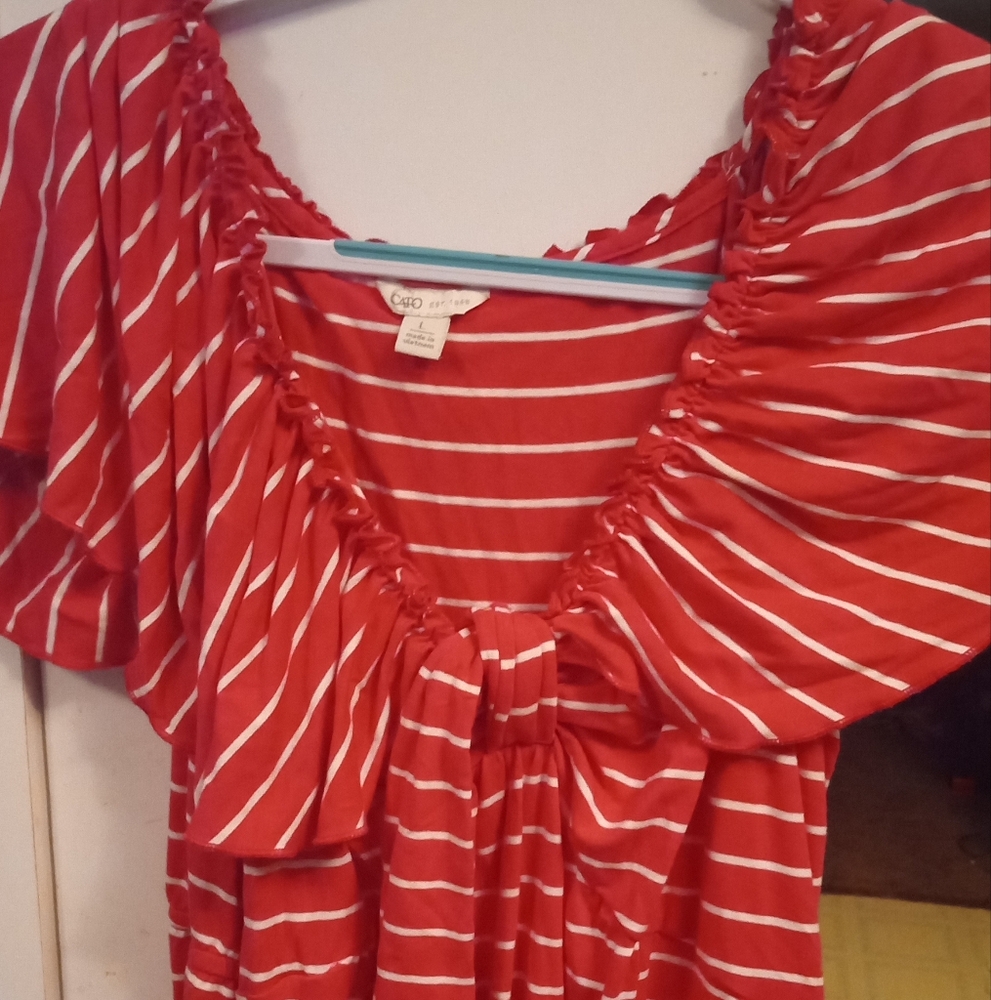 Cato Vibrant Red and White Striped Tee